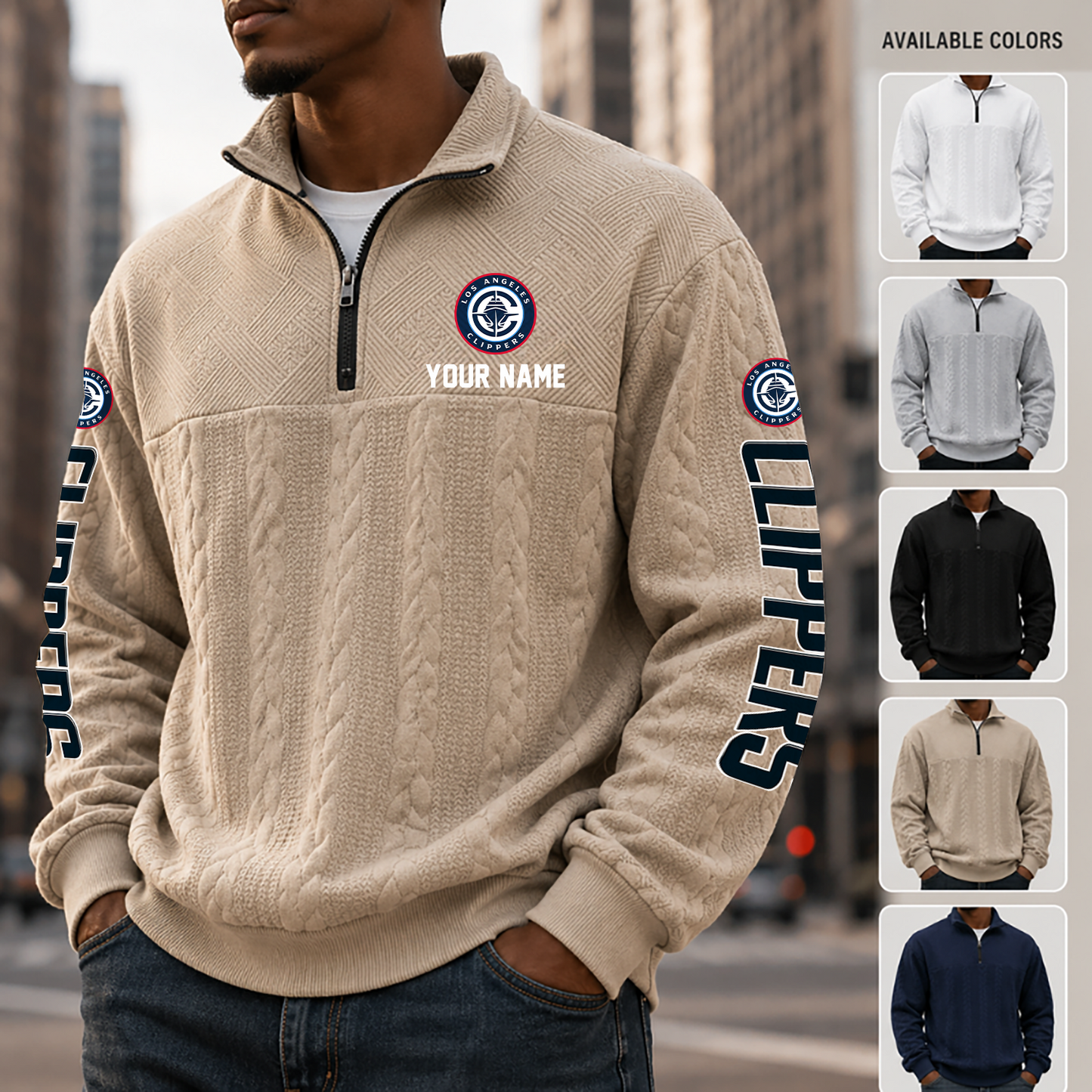 [HOT DEAL] NEW CUSTOMIZED NBA10 LCL LOS ANGELES CLIPPERS MULTICOLOR QUARTER-ZIP SWEATSHIRT