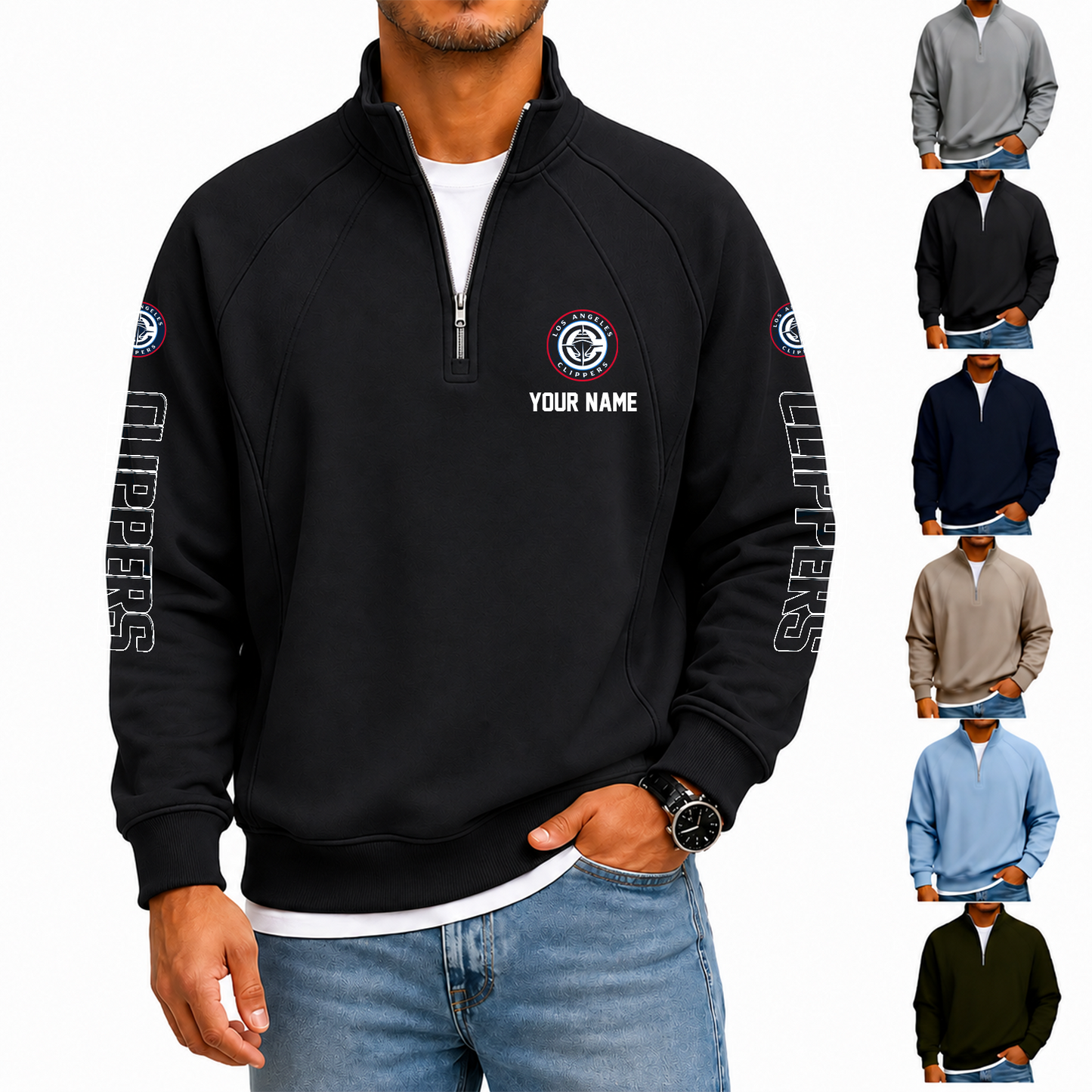[HOT DEAL] NEW CUSTOMIZED NBA10 LCL LOS ANGELES CLIPPERS  MEN'S QUARTER ZIP PULLOVER
