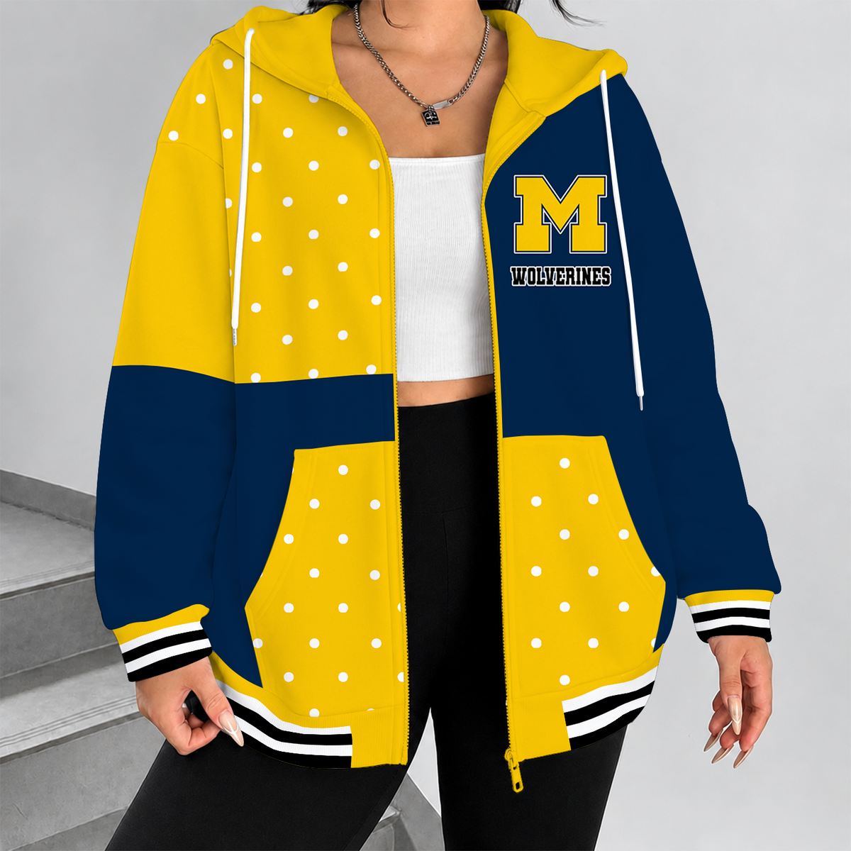 [FAN FAVORITE] NEW CUSTOMIZED NCAA CFH10 MIW MICHIGAN WOLVERINES STRAPPY ZIP HOODIE