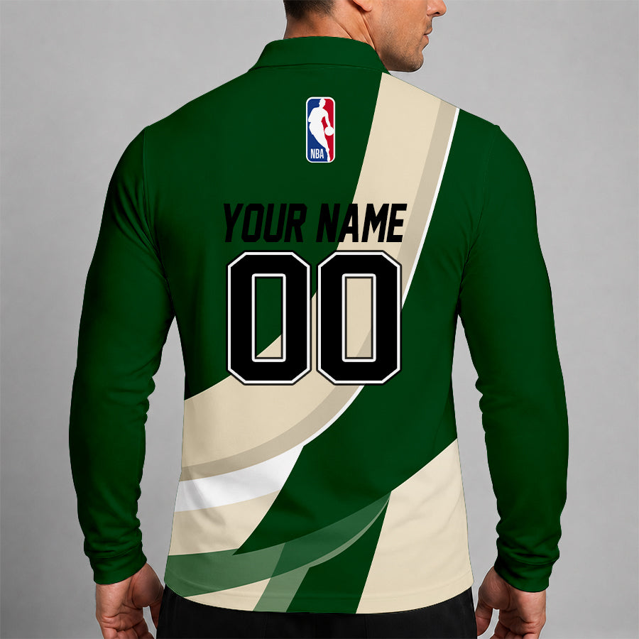 [HOT DEAL] NEW CUSTOMIZED NBA11 MBU MILWAUKEE BUCKS MEN LONG SLEEVE POLO