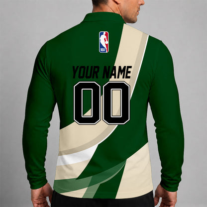 [HOT DEAL] NEW CUSTOMIZED NBA11 MBU MILWAUKEE BUCKS MEN LONG SLEEVE POLO