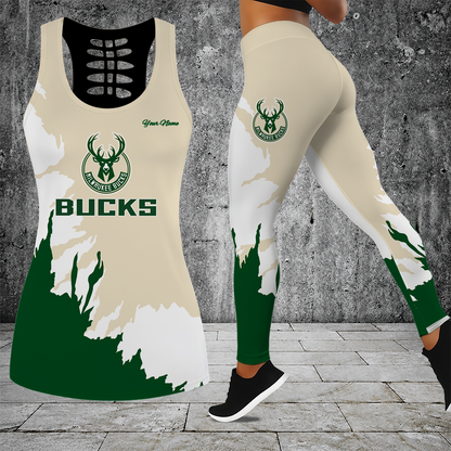 [HOT DEAL] NEW CUSTOMIZED NBA11 MBU MILWAUKEE BUCKS HOLLOW TANK TOP & LEGGINGS SET