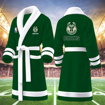 [HOT DEAL] NEW CUSTOMIZED NBA11 MBU MILWAUKEE BUCKS MULTICOLOR FLEECE BATHROBE