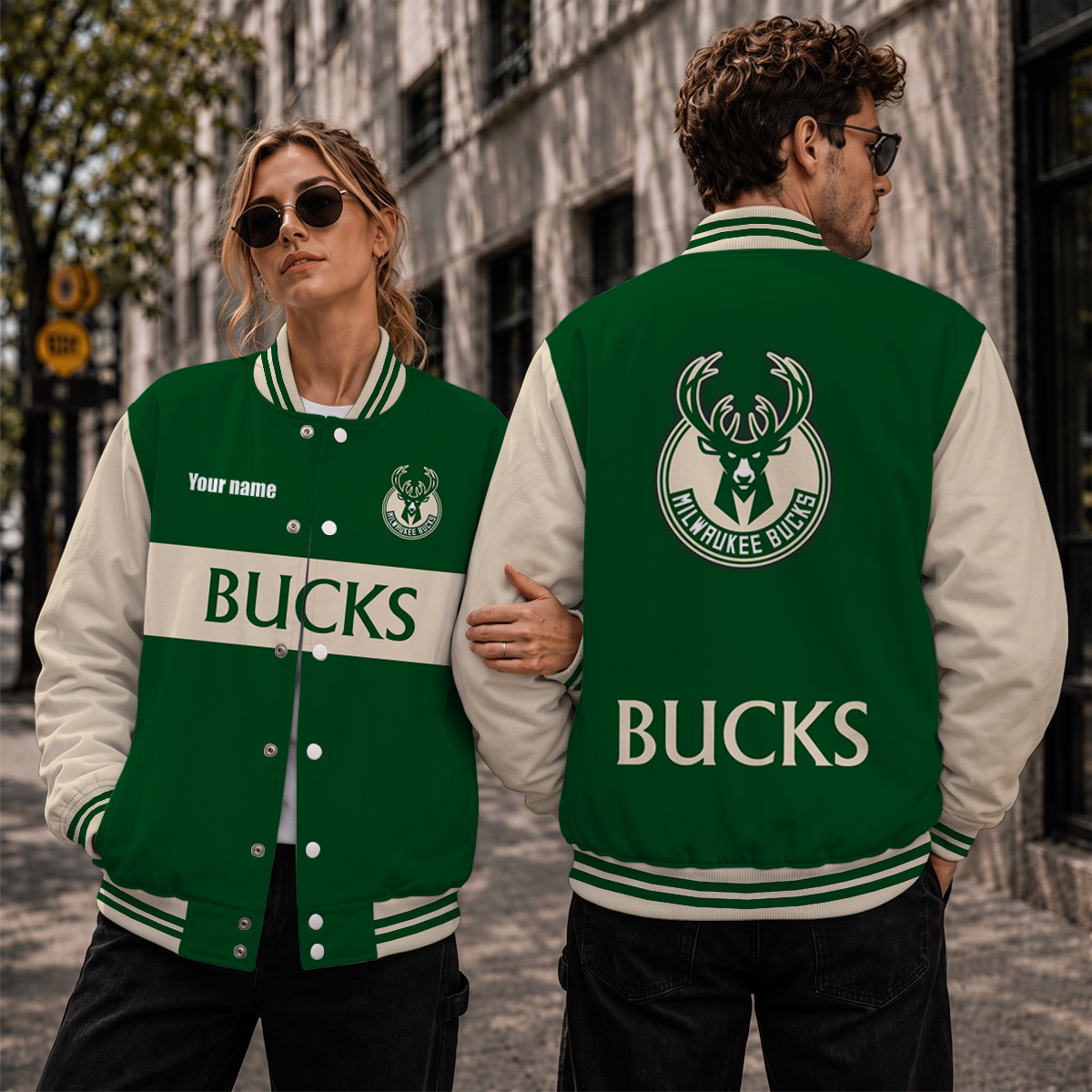 [HOT DEAL] NEW CUSTOMIZED NBA11 MBU MILWAUKEE BUCKS BASEBALL JACKET, SATIN VARSITY JACKET