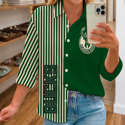 [HOT DEAL] NEW CUSTOMIZED NBA11 MBU MILWAUKEE BUCKS WOMEN CASUAL SHIRT FOR FAN