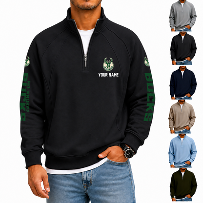 [HOT DEAL] NEW CUSTOMIZED NBA11 MBU MILWAUKEE BUCKS  MEN'S QUARTER ZIP PULLOVER
