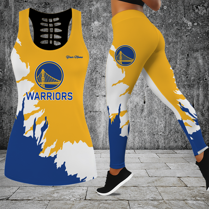 [HOT DEAL] NEW CUSTOMIZED NBA12 GSW GOLDEN STATE WARRIORS HOLLOW TANK TOP & LEGGINGS SET