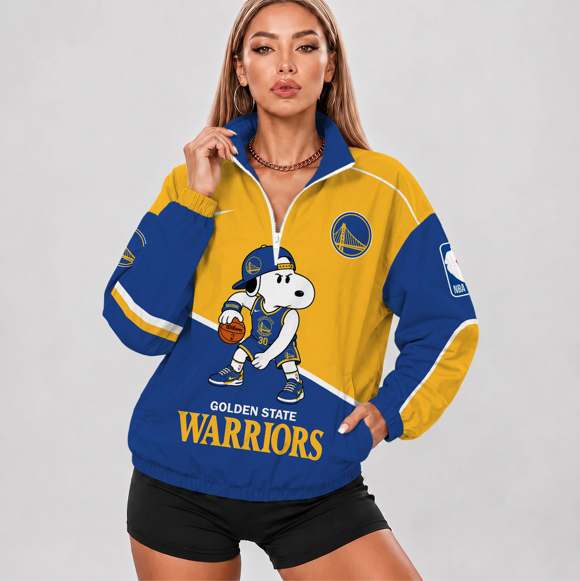 [HOT DEAL] NEW CUSTOMIZED NBA12 GSW GOLDEN STATE WARRIORS V-NECK ZIPPER SWEATSHIRT JACKET