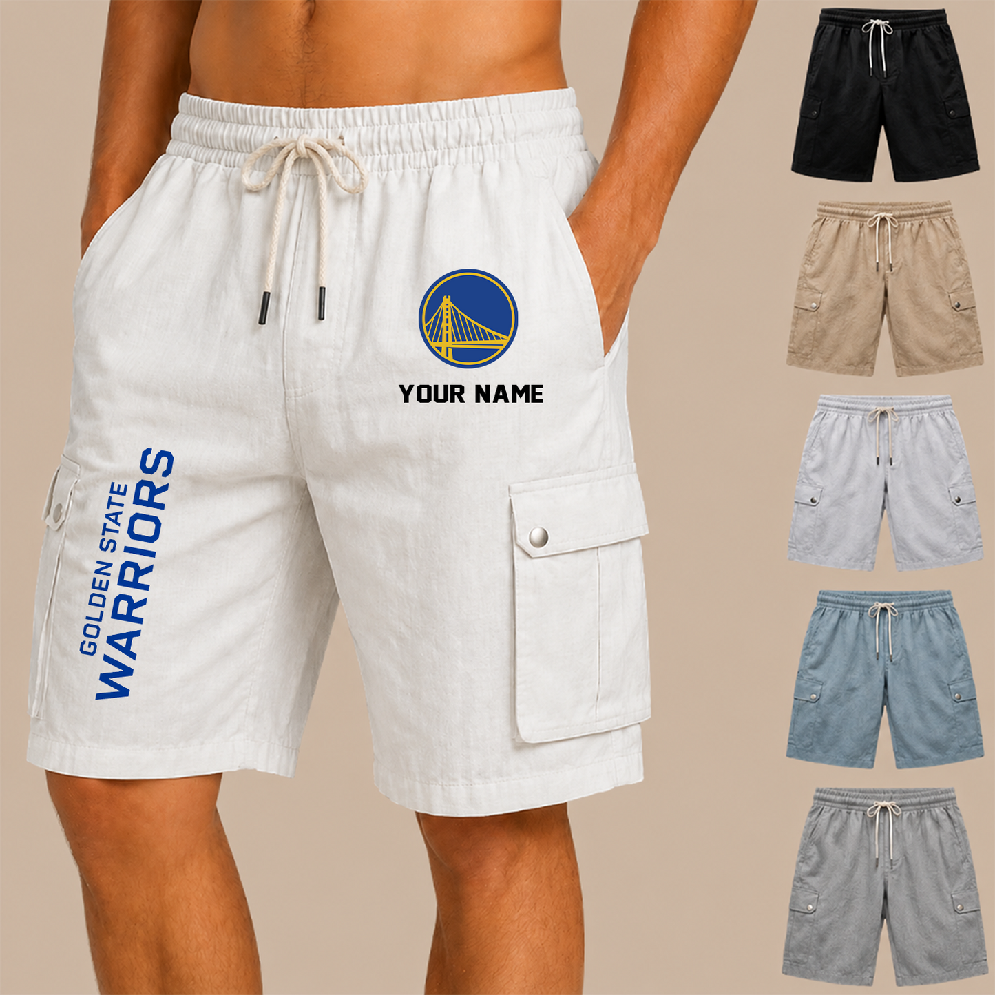 [HOT DEAL] NEW CUSTOMIZED NBA12 GSW GOLDEN STATE WARRIORS MEN'S DRAWSTRING CARGO SHORTS