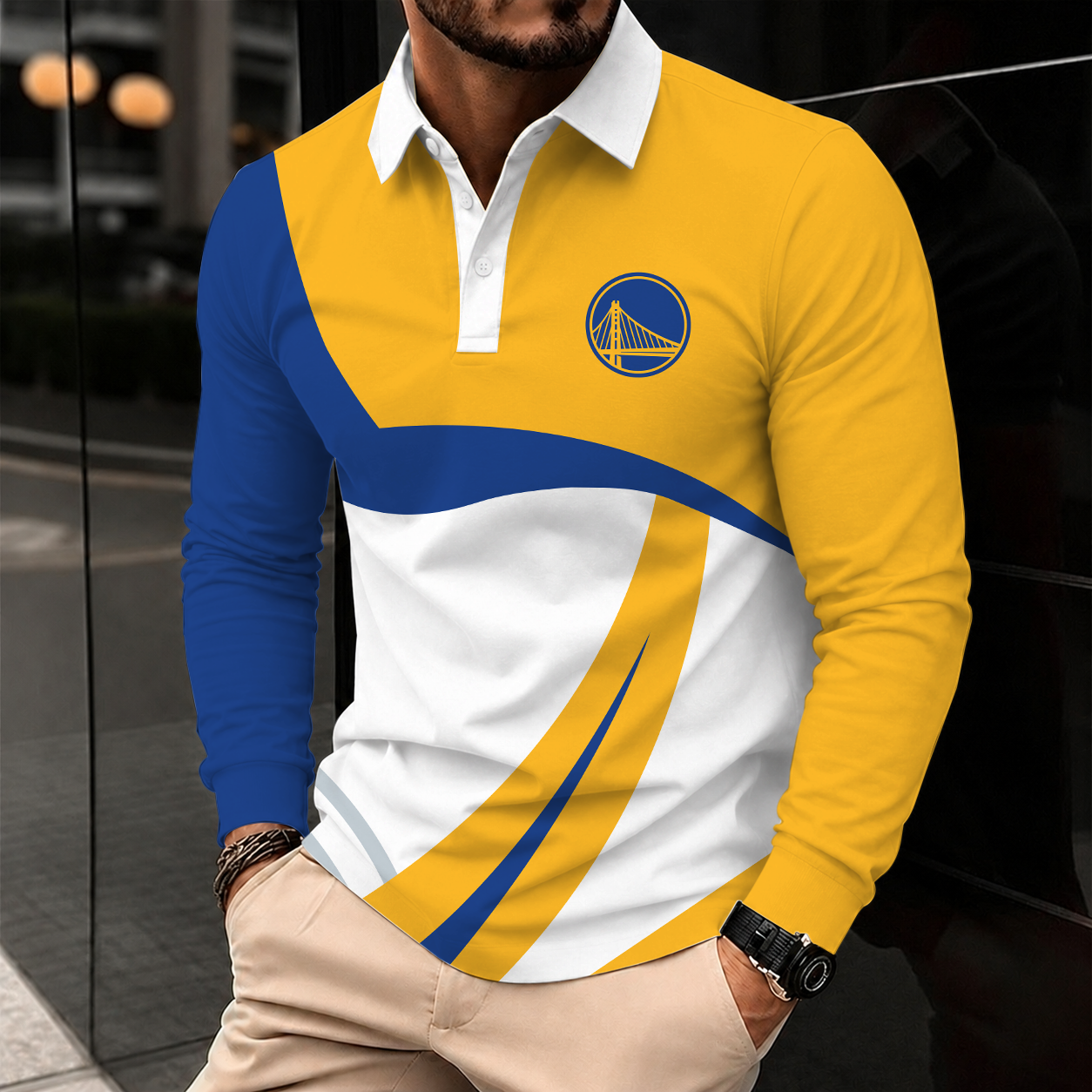 [HOT DEAL] NEW CUSTOMIZED NBA12 GSW GOLDEN STATE WARRIORS MEN LONG SLEEVE POLO
