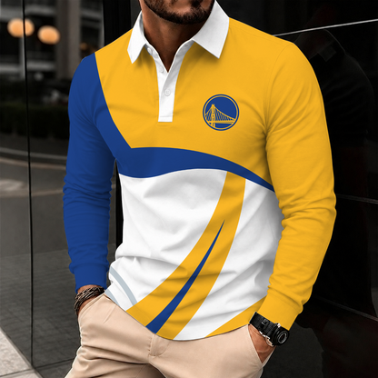 [HOT DEAL] NEW CUSTOMIZED NBA12 GSW GOLDEN STATE WARRIORS MEN LONG SLEEVE POLO