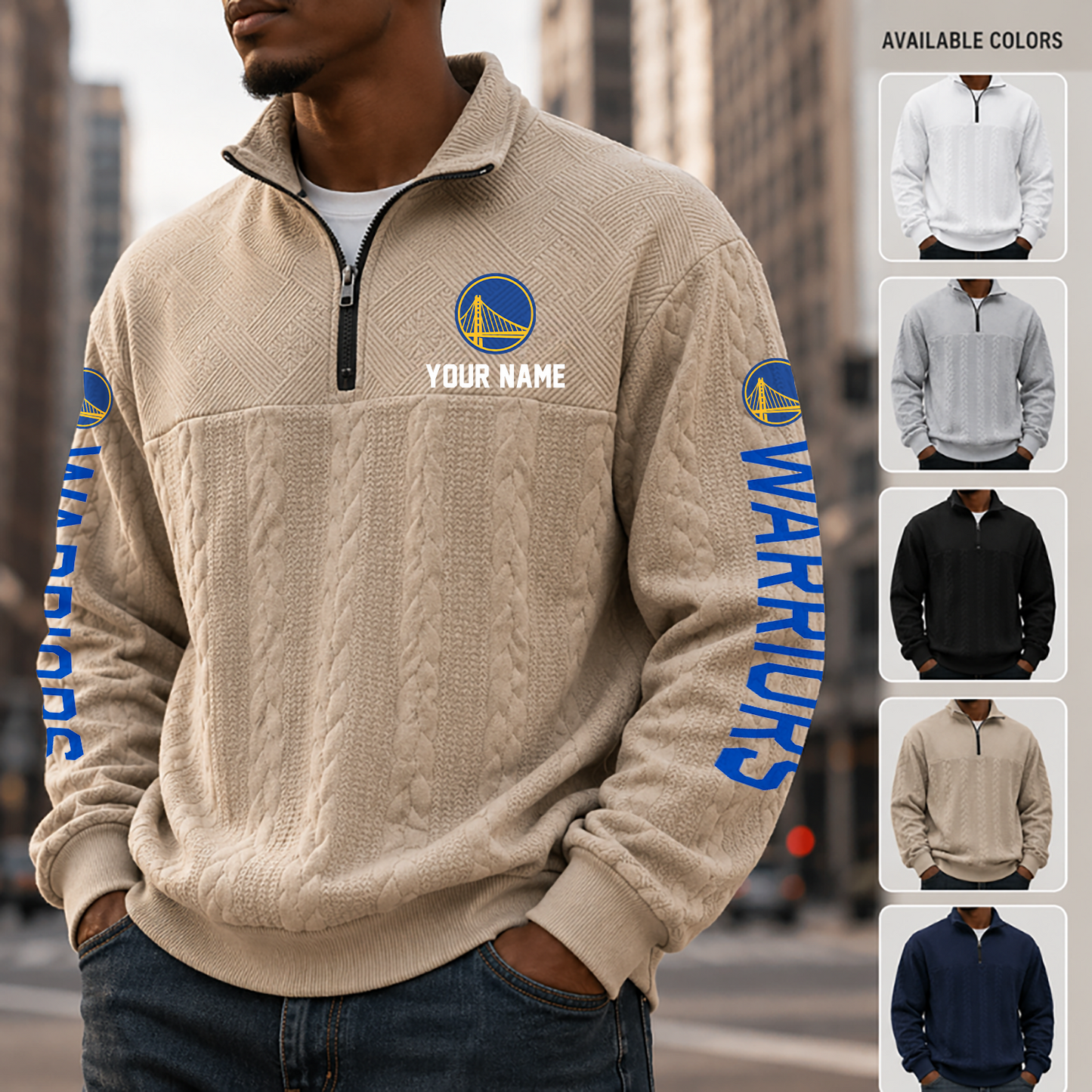 [HOT DEAL] NEW CUSTOMIZED NBA12 GSW GOLDEN STATE WARRIORS MULTICOLOR QUARTER-ZIP SWEATSHIRT