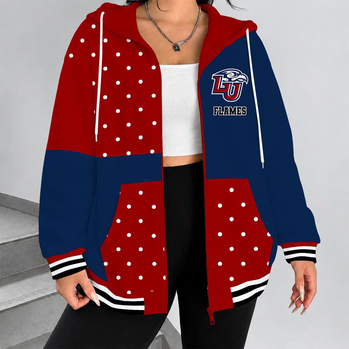 [FAN FAVORITE] NEW CUSTOMIZED NCAA CFH12 LIF LIBERTY FLAMES STRAPPY ZIP HOODIE