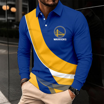 [HOT DEAL] NEW CUSTOMIZED NBA12 GSW GOLDEN STATE WARRIORS MEN LONG SLEEVE POLO