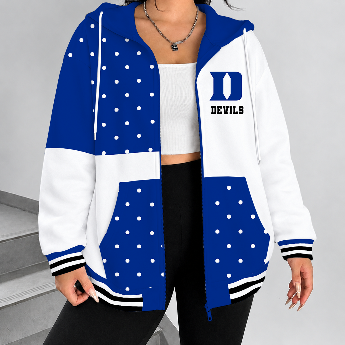 [FAN FAVORITE] NEW CUSTOMIZED NCAA CFH13 DLD DUKE BLUE DEVILS STRAPPY ZIP HOODIE