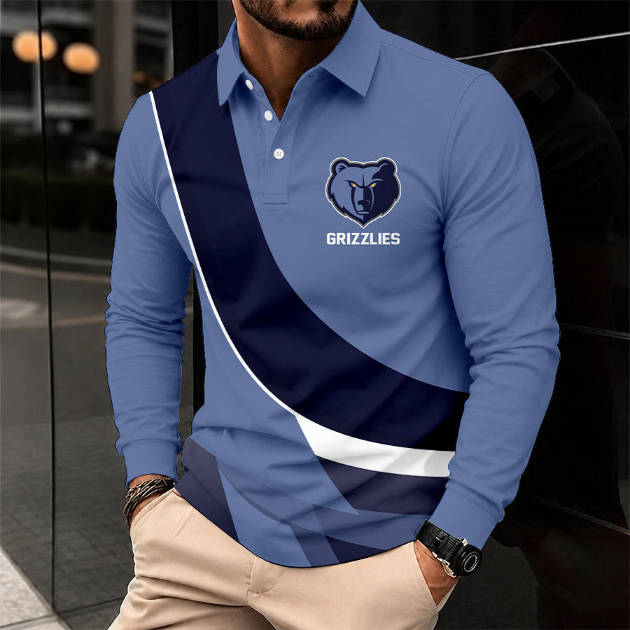 [HOT DEAL] NEW CUSTOMIZED NBA13 MGR MEMPHIS GRIZZLIES MEN LONG SLEEVE POLO