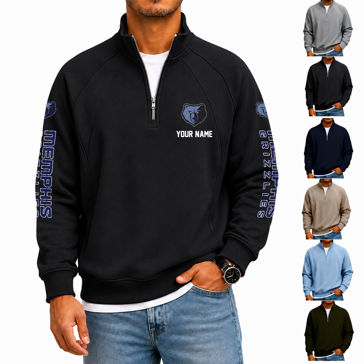 [HOT DEAL] NEW CUSTOMIZED NBA13 MGR MEMPHIS GRIZZLIES  MEN'S QUARTER ZIP PULLOVER