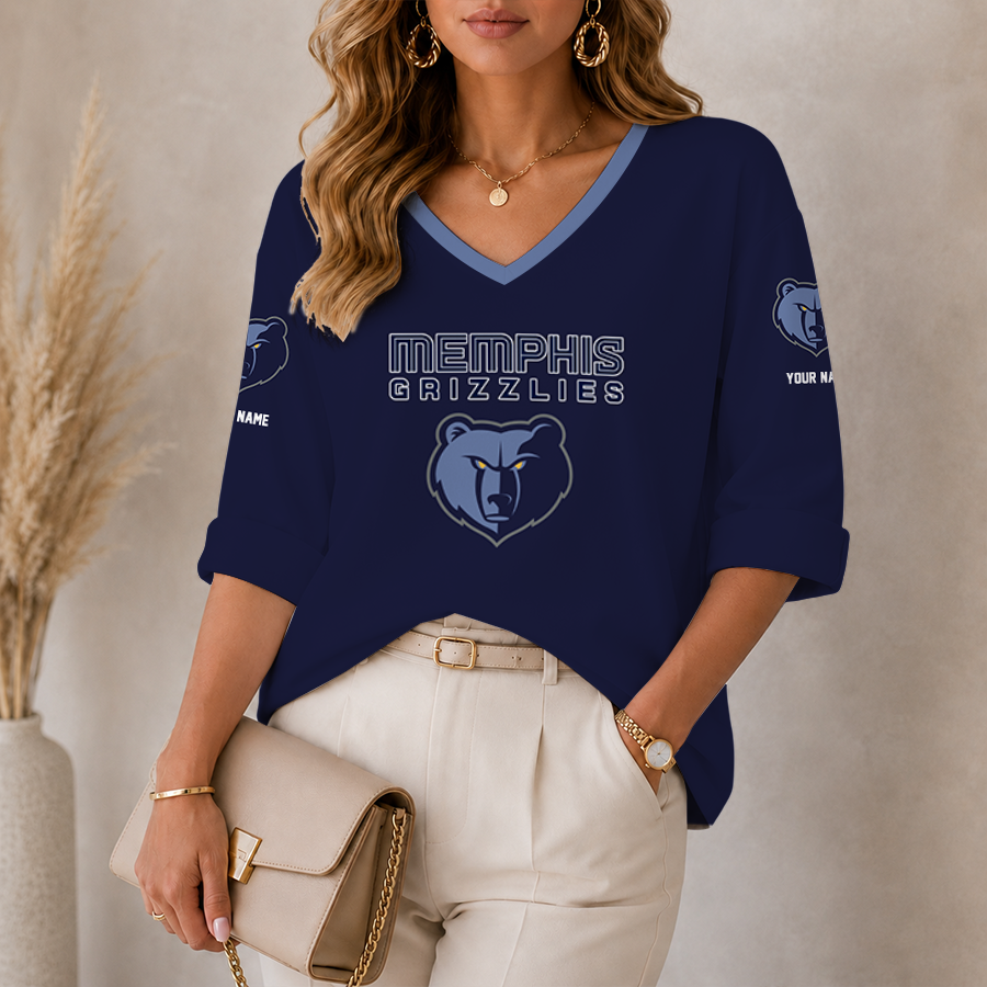[HOT DEAL] NEW CUSTOMIZED NBA13 MGR MEMPHIS GRIZZLIES WOMEN'S HEART V-NECK LONG SLEEVE SHIRT