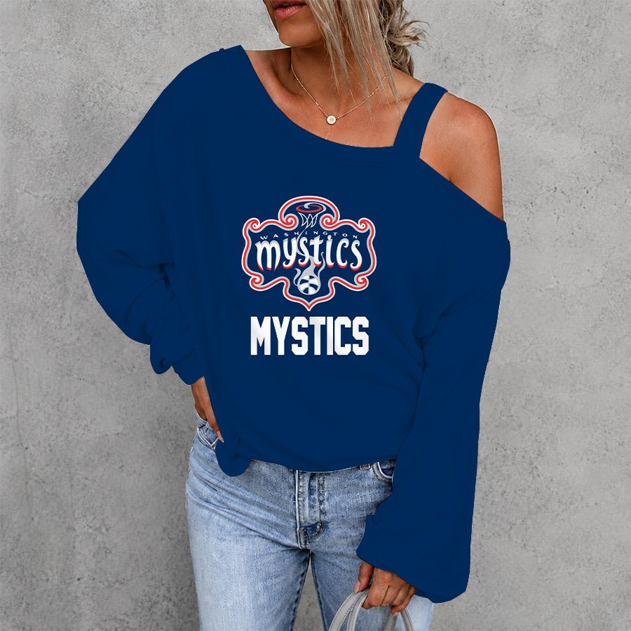 [FAN FAVORITE] NEW CUSTOMIZED WNBA13 WSM WASHINGTON MYSTICS WOMEN'S OFF-SHOULDER LONG SLEEVE SHIRT