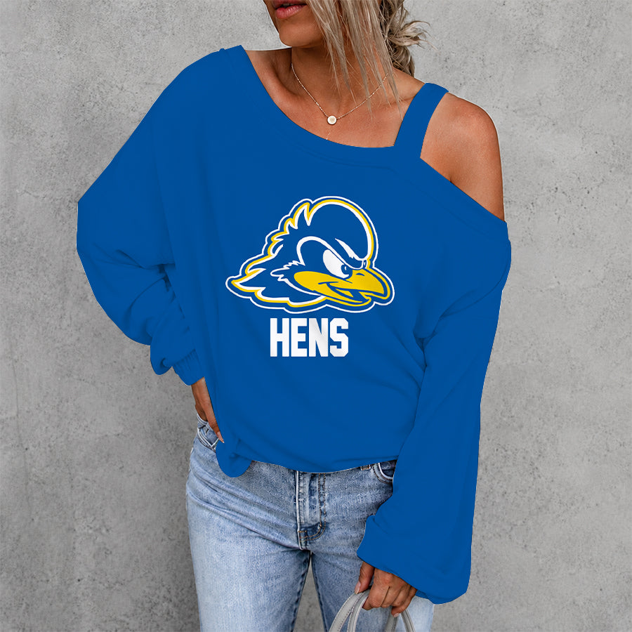 [FAN FAVORITE] NEW CUSTOMIZED NCAA CFH14 DFH DELAWARE FIGHTIN' BLUE HENS DROP SHOULDER SWEATSHIRT
