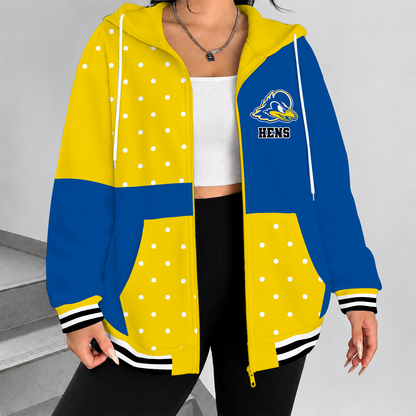 [FAN FAVORITE] NEW CUSTOMIZED NCAA CFH14 DFH DELAWARE FIGHTIN' BLUE HENS STRAPPY ZIP HOODIE
