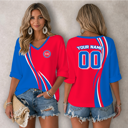 [HOT DEAL] NEW CUSTOMIZED NBA14 DPI DETROIT PISTONS WOMEN'S HEART V-NECK LONG SLEEVE SHIRT