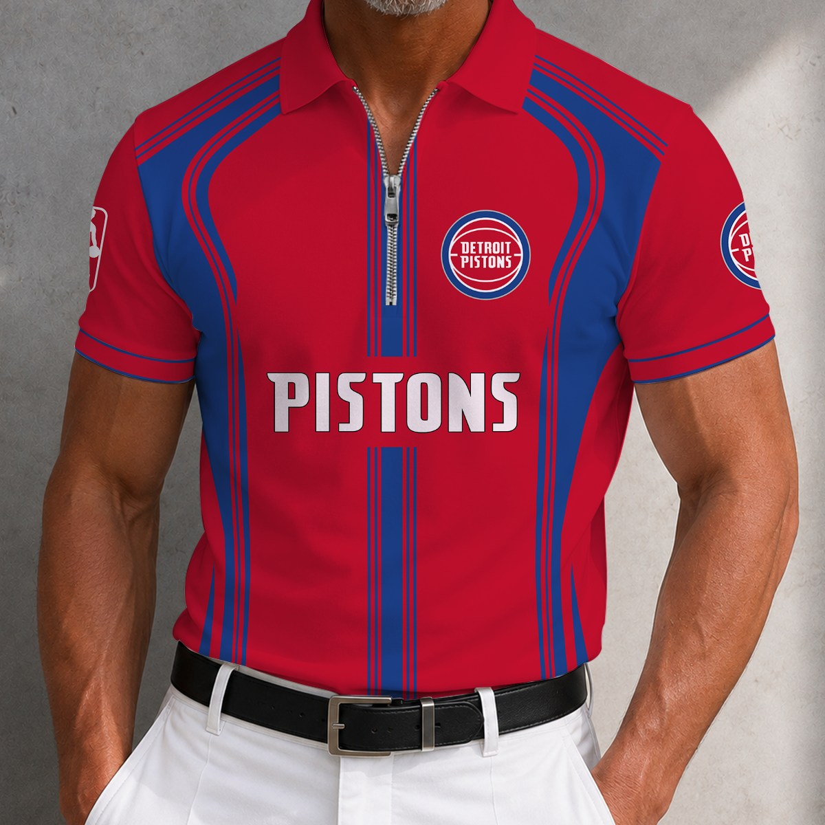 [HOT DEAL] NEW CUSTOMIZED NBA14 DPI DETROIT PISTONS ZIP POLO SHIRT