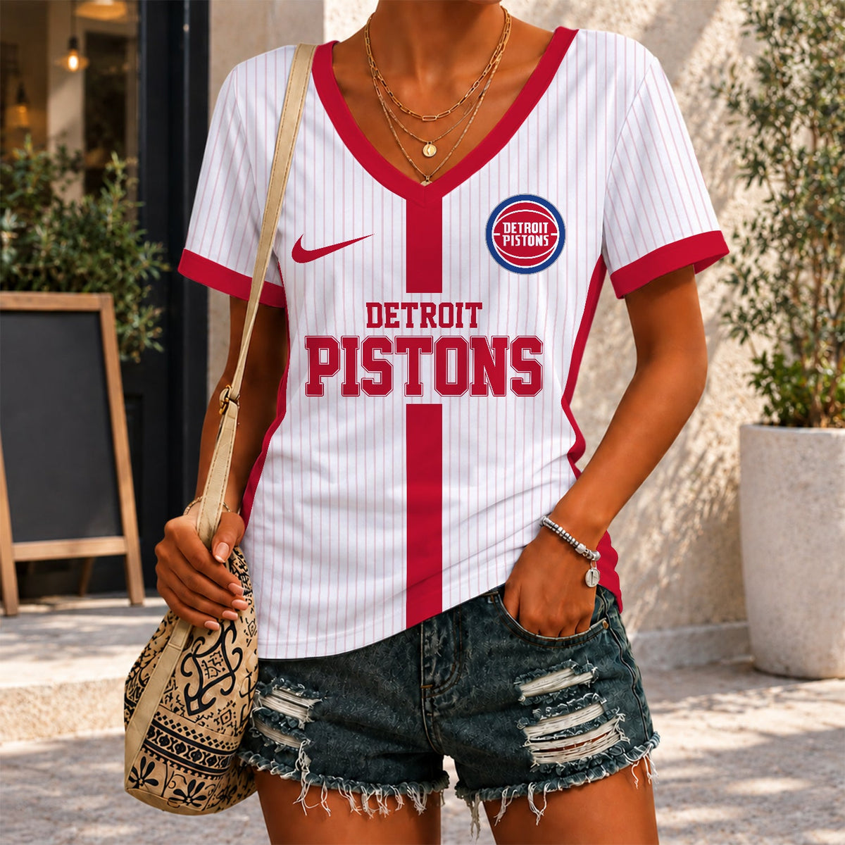 [HOT DEAL] NEW CUSTOMIZED NBA14 DPI DETROIT PISTONS V-NECK FEMALE SHIRT