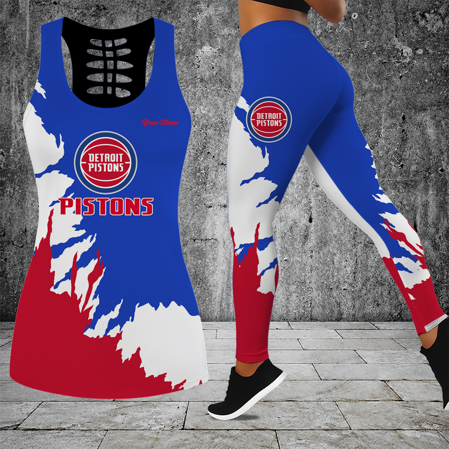 [HOT DEAL] NEW CUSTOMIZED NBA14 DPI DETROIT PISTONS HOLLOW TANK TOP & LEGGINGS SET