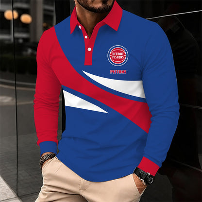 [HOT DEAL] NEW CUSTOMIZED NBA14 DPI DETROIT PISTONS MEN LONG SLEEVE POLO