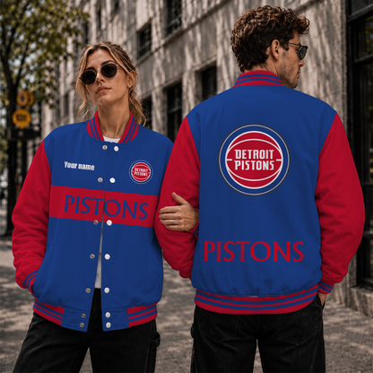 [HOT DEAL] NEW CUSTOMIZED NBA14 DPI DETROIT PISTONS BASEBALL JACKET, SATIN VARSITY JACKET