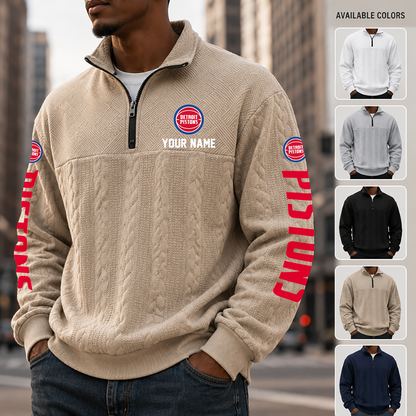 [HOT DEAL] NEW CUSTOMIZED NBA14 DPI DETROIT PISTONS MULTICOLOR QUARTER-ZIP SWEATSHIRT