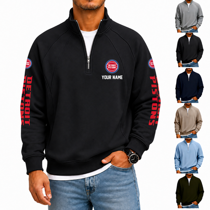 [HOT DEAL] NEW CUSTOMIZED NBA14 DPI DETROIT PISTONS  MEN'S QUARTER ZIP PULLOVER