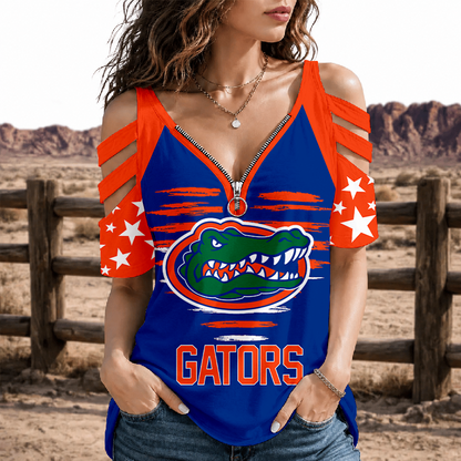 [FAN FAVORITE] NEW CUSTOMIZED NCAA MAM14 FLG FLORIDA GATORS STRAPPY COLD-SHOULDER TOP