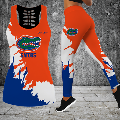 [FAN FAVORITE] NEW CUSTOMIZED NCAA MAM14 FLG FLORIDA GATORS STRAPPY HOLLOW TANK TOP & LEGGINGS SET