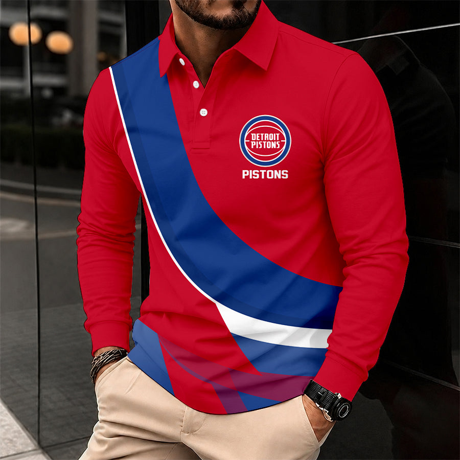 [HOT DEAL] NEW CUSTOMIZED NBA14 DPI DETROIT PISTONS MEN LONG SLEEVE POLO
