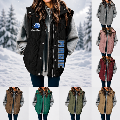 [HOT DEAL] NEW CUSTOMIZED NBA15 OMA ORLANDO MAGIC WOMEN'S MULTICOLOR SLEEVELESS PUFFER COAT