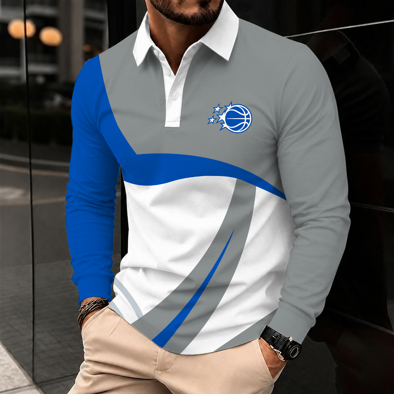 [HOT DEAL] NEW CUSTOMIZED NBA15 OMA ORLANDO MAGIC MEN LONG SLEEVE POLO