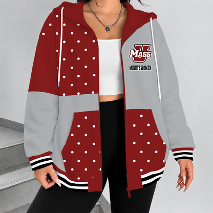 [FAN FAVORITE] NEW CUSTOMIZED NCAA CFH15 UMM UMASS MINUTEWOMEN STRAPPY ZIP HOODIE