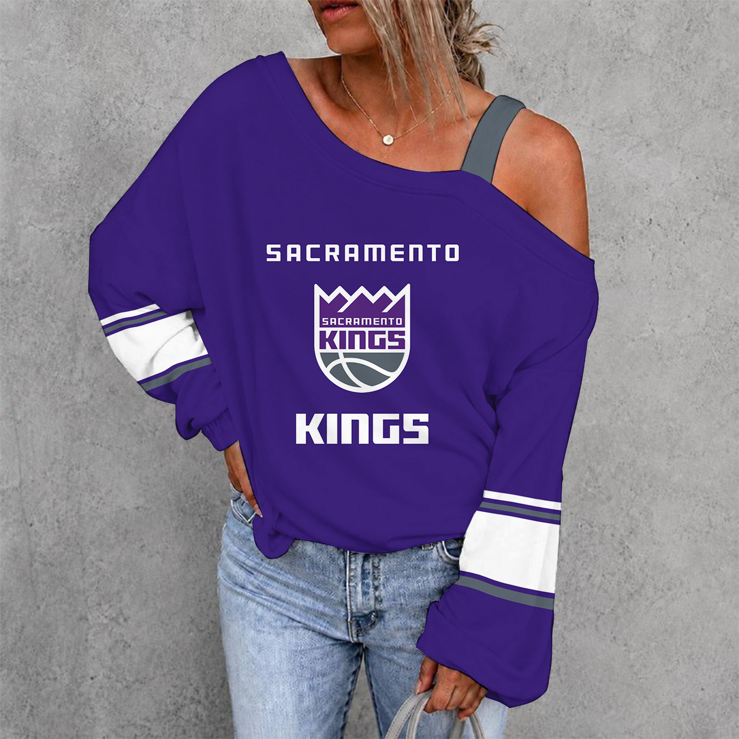 [HOT DEAL] NEW CUSTOMIZED NBA16 SKI SACRAMENTO KINGS DROP SHOULDER SWEATSHIRT