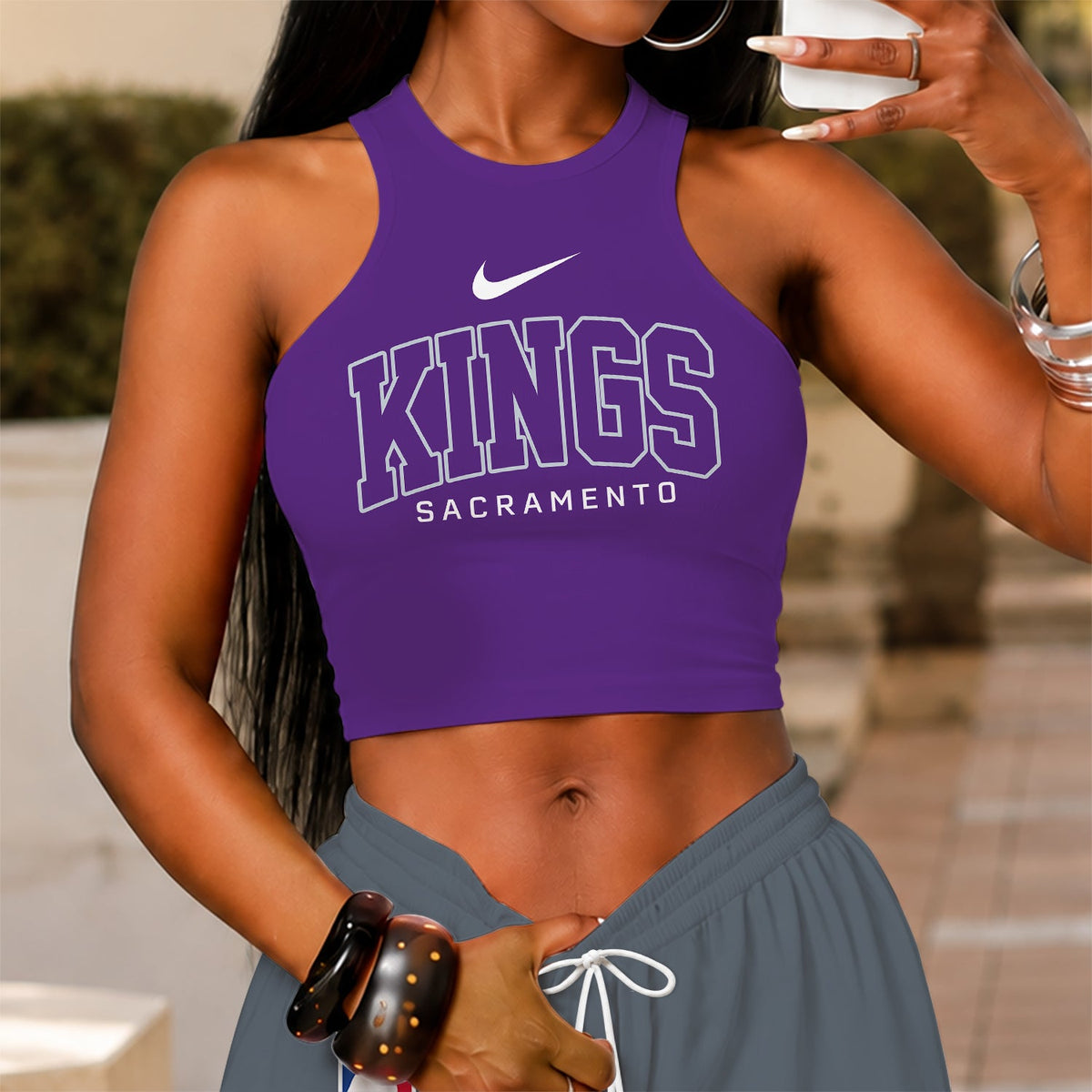 [HOT DEAL] NEW CUSTOMIZED NBA16 SKI SACRAMENTO KINGS'S CROP TOP & LONGPANTS SET