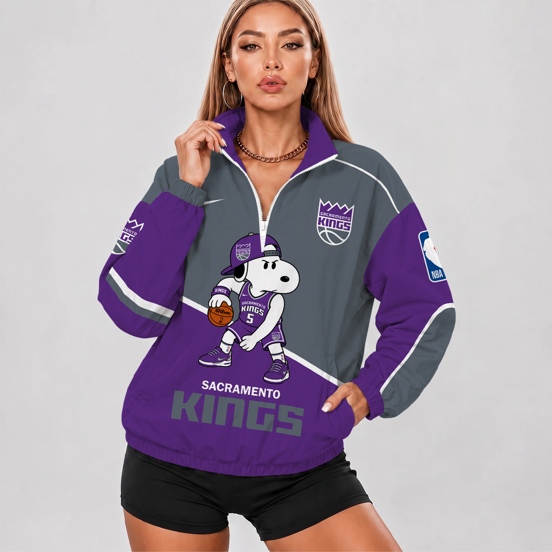 [HOT DEAL] NEW CUSTOMIZED NBA16 SKI SACRAMENTO KINGS V-NECK ZIPPER SWEATSHIRT JACKET