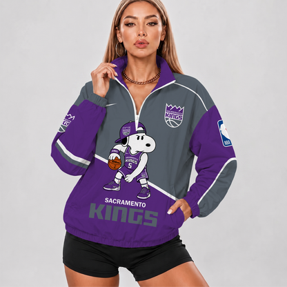 [HOT DEAL] NEW CUSTOMIZED NBA16 SKI SACRAMENTO KINGS V-NECK ZIPPER SWEATSHIRT JACKET