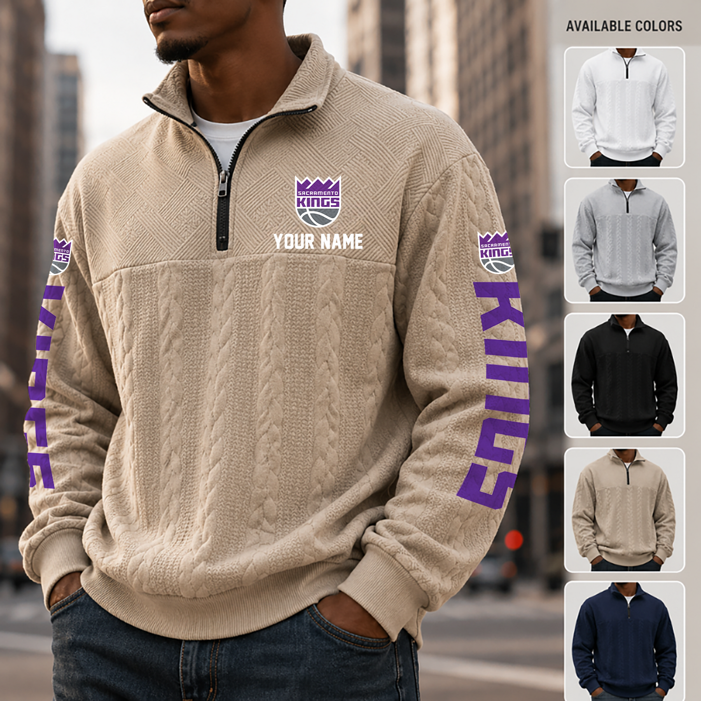 [HOT DEAL] NEW CUSTOMIZED NBA16 SKI SACRAMENTO KINGS MULTICOLOR QUARTER-ZIP SWEATSHIRT