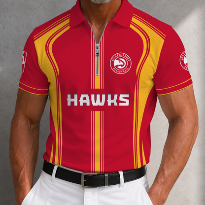 [HOT DEAL] NEW CUSTOMIZED NBA17 AHA ATLANTA HAWKS ZIP POLO SHIRT