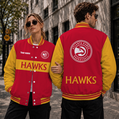 [HOT DEAL] NEW CUSTOMIZED NBA17 AHA ATLANTA HAWKS BASEBALL JACKET, SATIN VARSITY JACKET