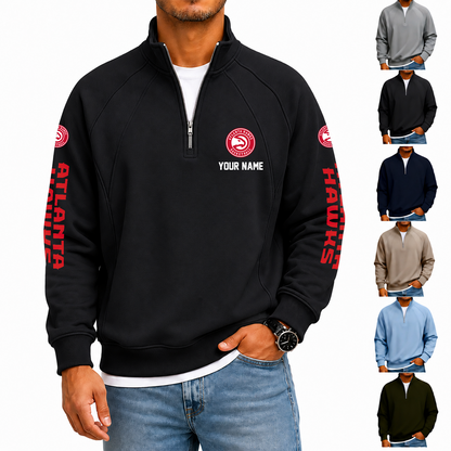 [HOT DEAL] NEW CUSTOMIZED NBA17 AHA ATLANTA HAWKS  MEN'S QUARTER ZIP PULLOVER