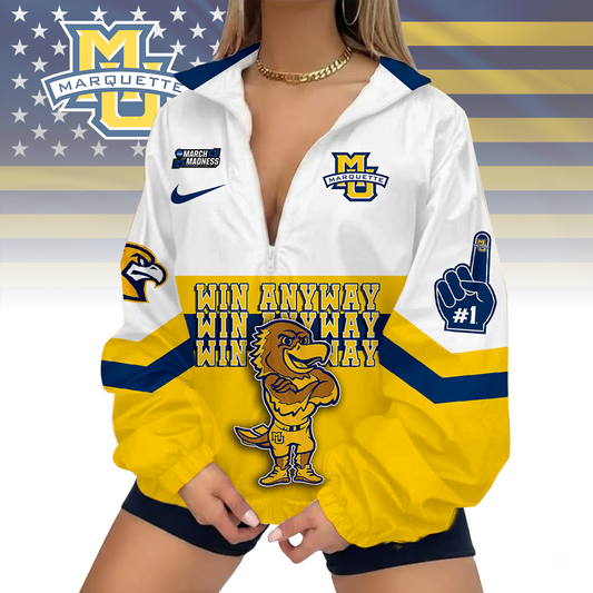 LIMITED EDITION - NEW CUSTOMIZED MAM NCAA17 MGE MA GOLDEN EAGLES V-NECK ZIPPER SWEATSHIRT JACKET