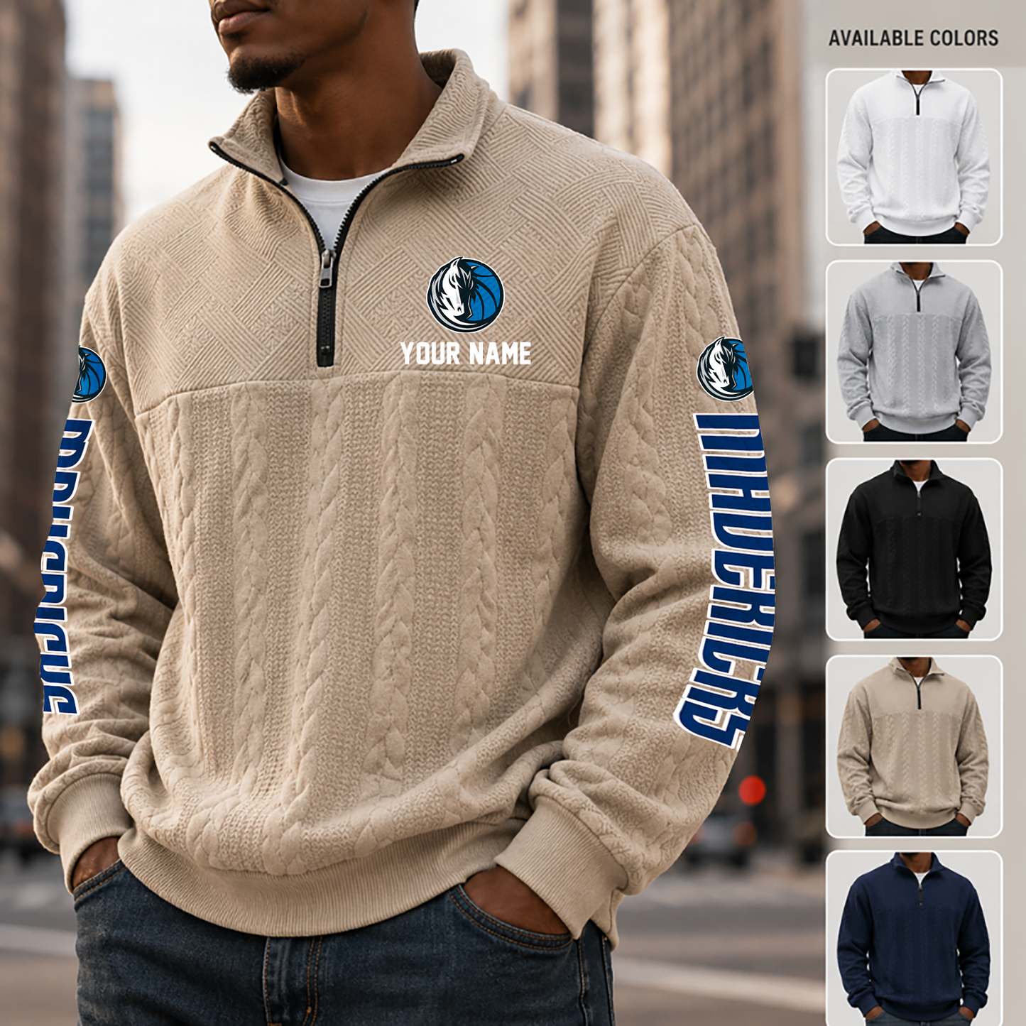 [HOT DEAL] NEW CUSTOMIZED NBA18 DMA DALLAS MAVERICKS MULTICOLOR QUARTER-ZIP SWEATSHIRT