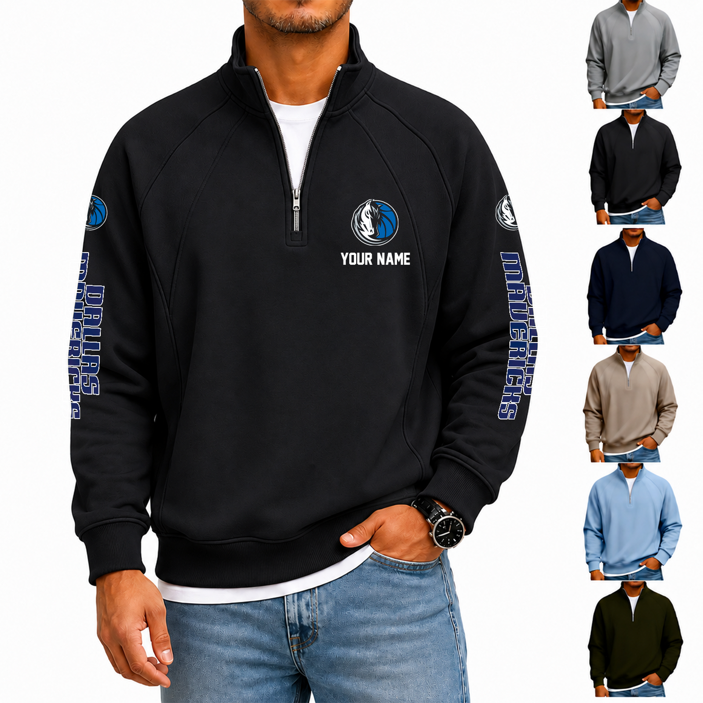 [HOT DEAL] NEW CUSTOMIZED NBA18 DMA DALLAS MAVERICKS  MEN'S QUARTER ZIP PULLOVER